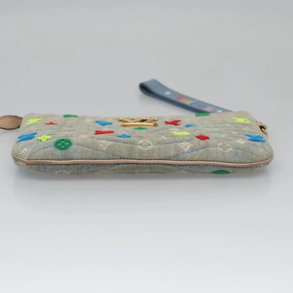 LOUIS VUITTON Monogram Denim New Wave Pochette Zip Bag Blue M67538 Auth 110431 - Picture 7 of 16